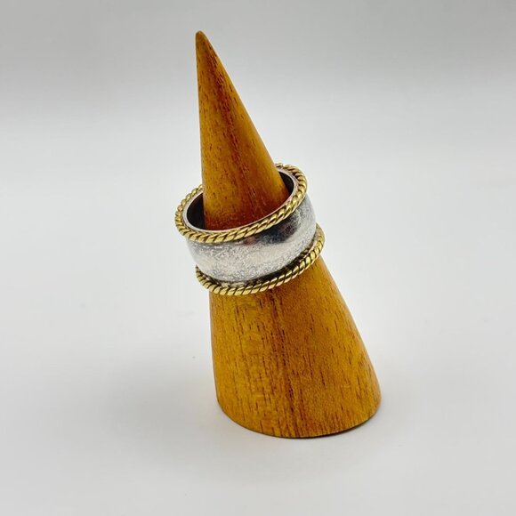 Two-Tone Twisted Rope Edge Sterling Silver Band Ring Mexico 925 - Picture 7 of 8